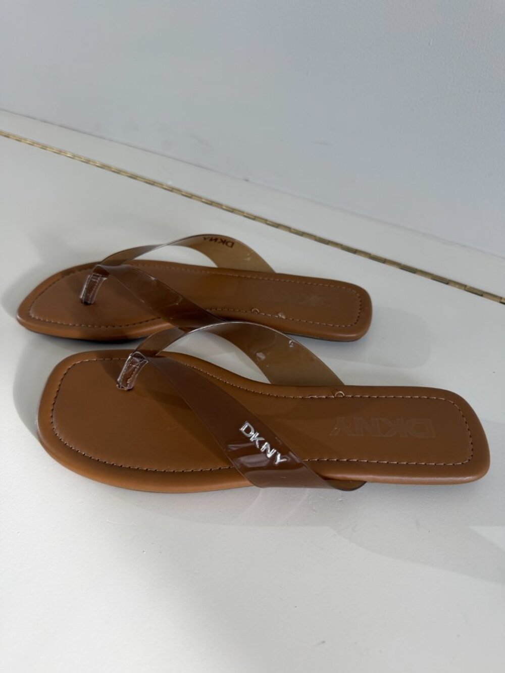 DKNY Brown Translucent Jelly Square Toe Thong Sandals - Size 5